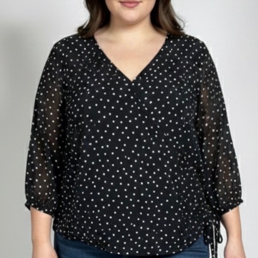 Elegant Black and White Polka Dot Blouse 1XL